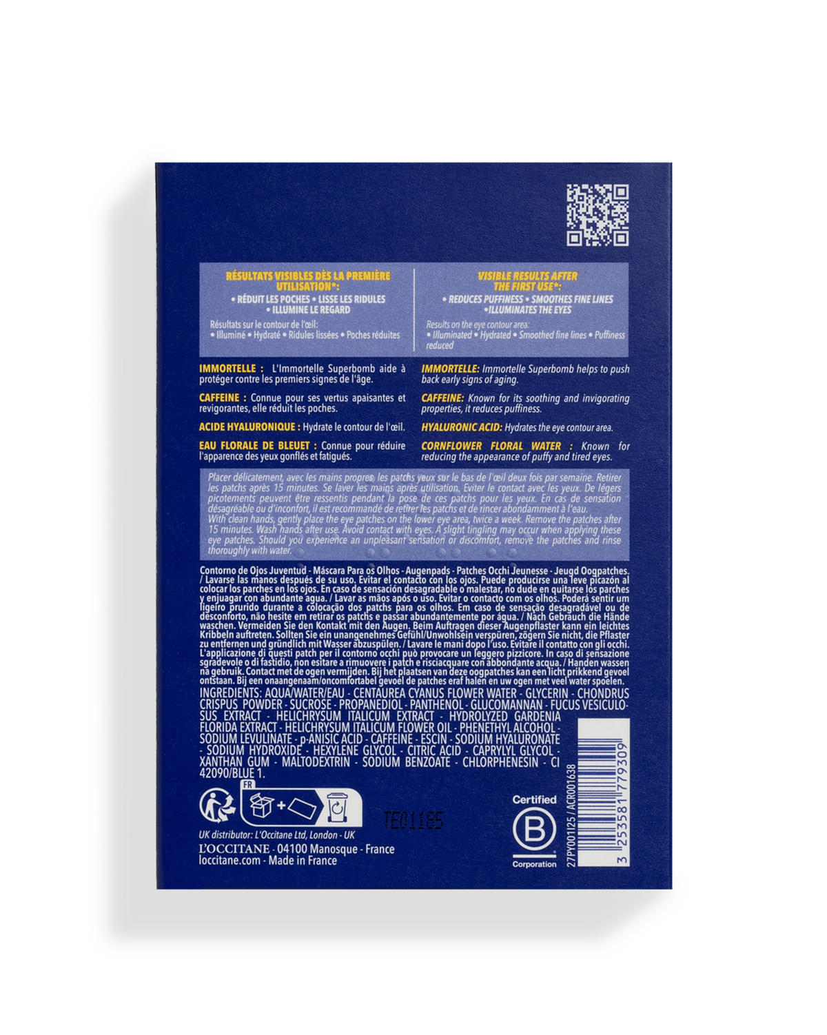 Patchs Yeux Soin Jeunesse proactif Immortelle Précieuse